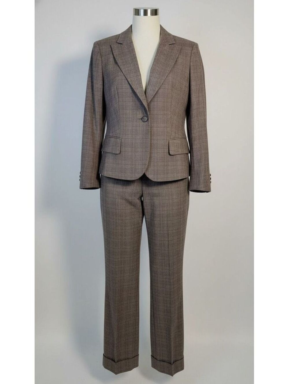 Ann Taylor LOFT Women’s 14 Wool Blend Plaid Blazer Pants Suit 2 Piece